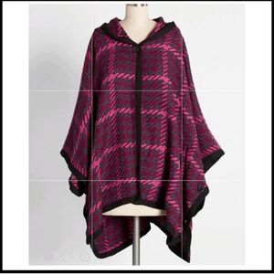 Mod Cloth cape coat little plaid riding hood pink burgundy purple size 1X